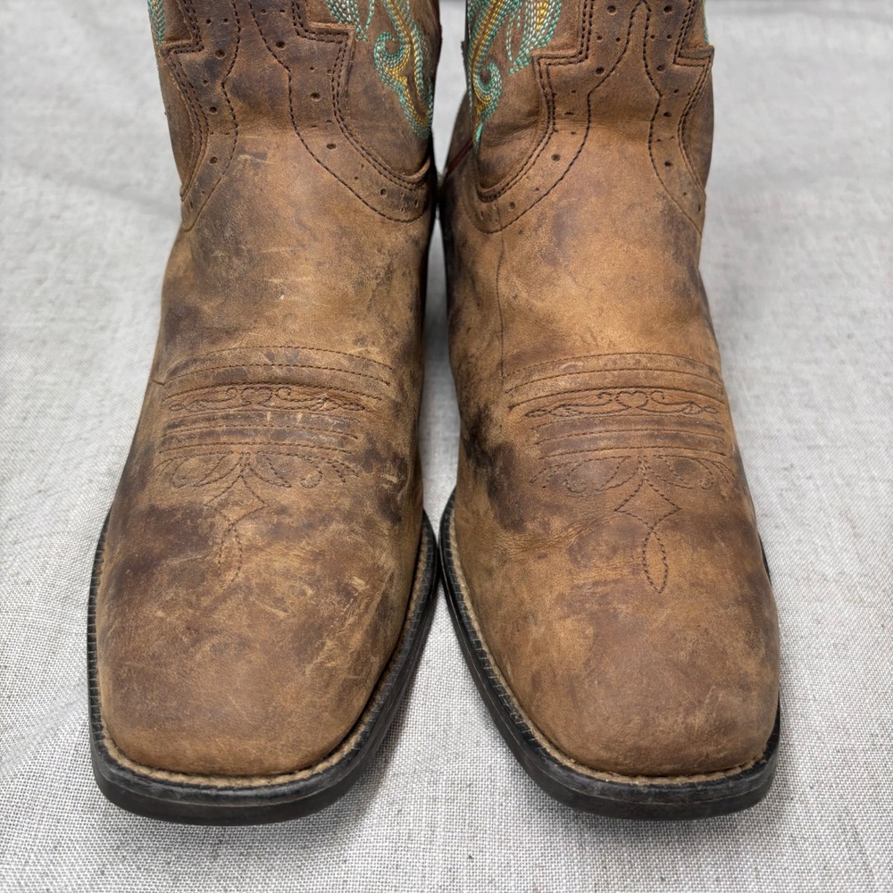 Justin Boots Stampede Durant Brown Leather Square Toe Cowboy Boots Women's 8 B - Picture 5 of 10